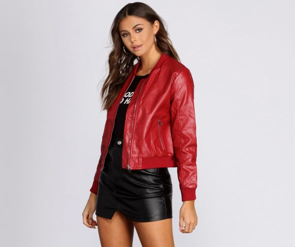 Faux Leather Bomber Jacket - Image 5