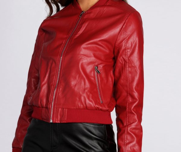 Faux Leather Bomber Jacket - Image 8