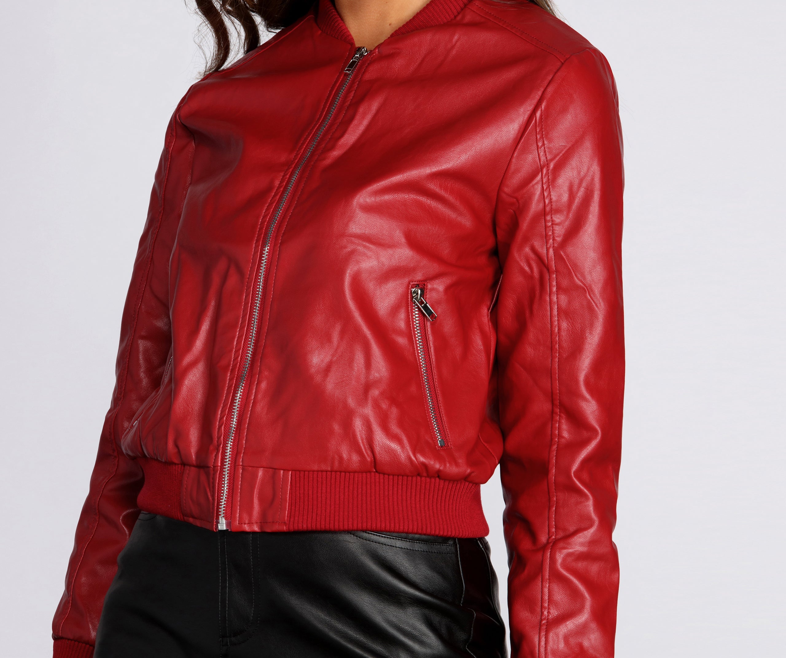 Faux Leather Bomber Jacket - Image 8