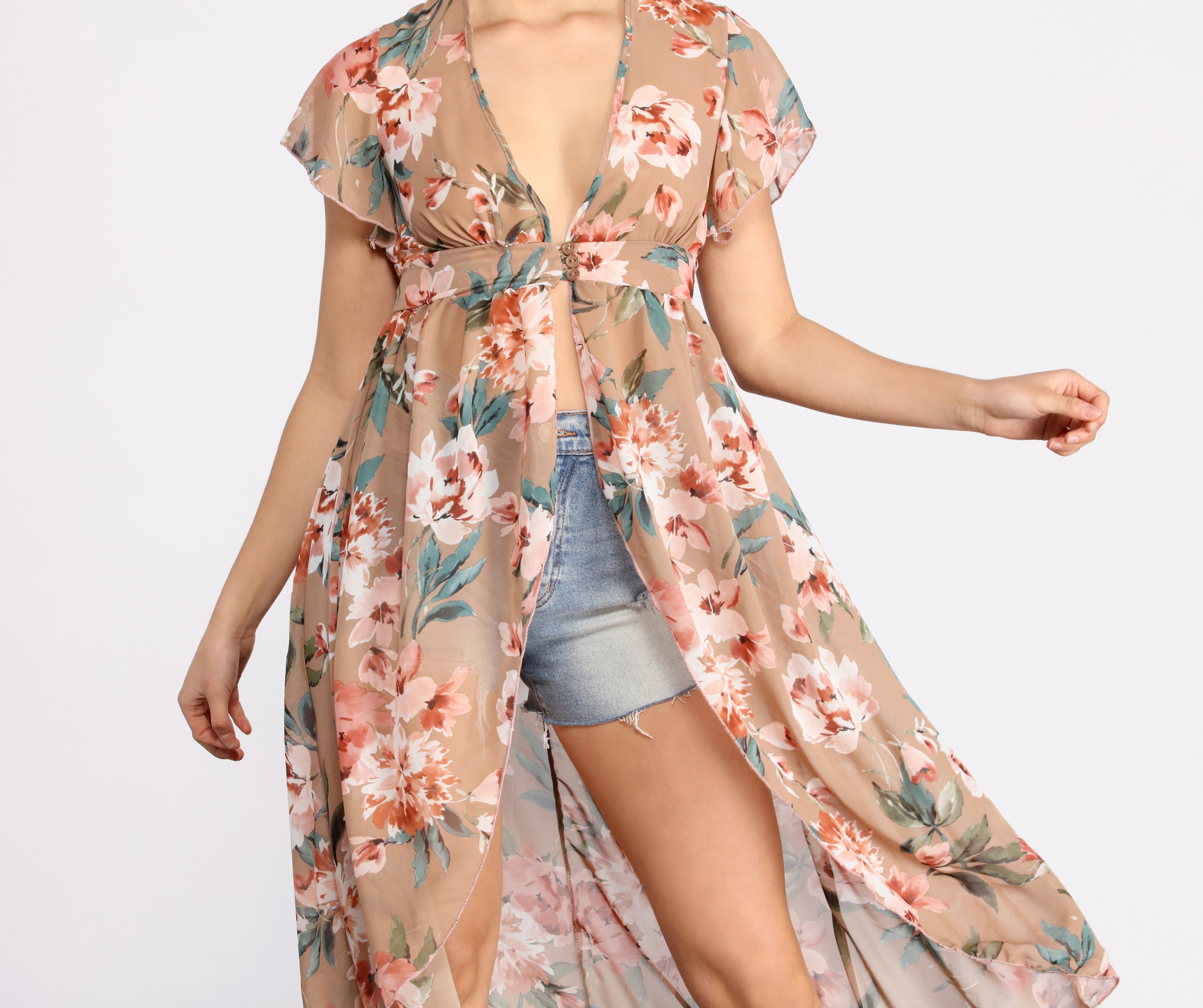 Dream State Chiffon Floral High Low Duster - Image 3