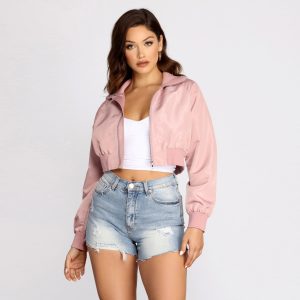 Never Too Busy Cropped Bomber Jacket