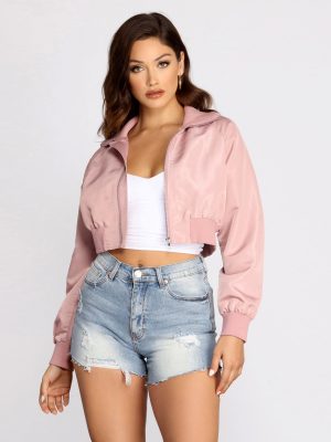 Never Too Busy Cropped Bomber Jacket