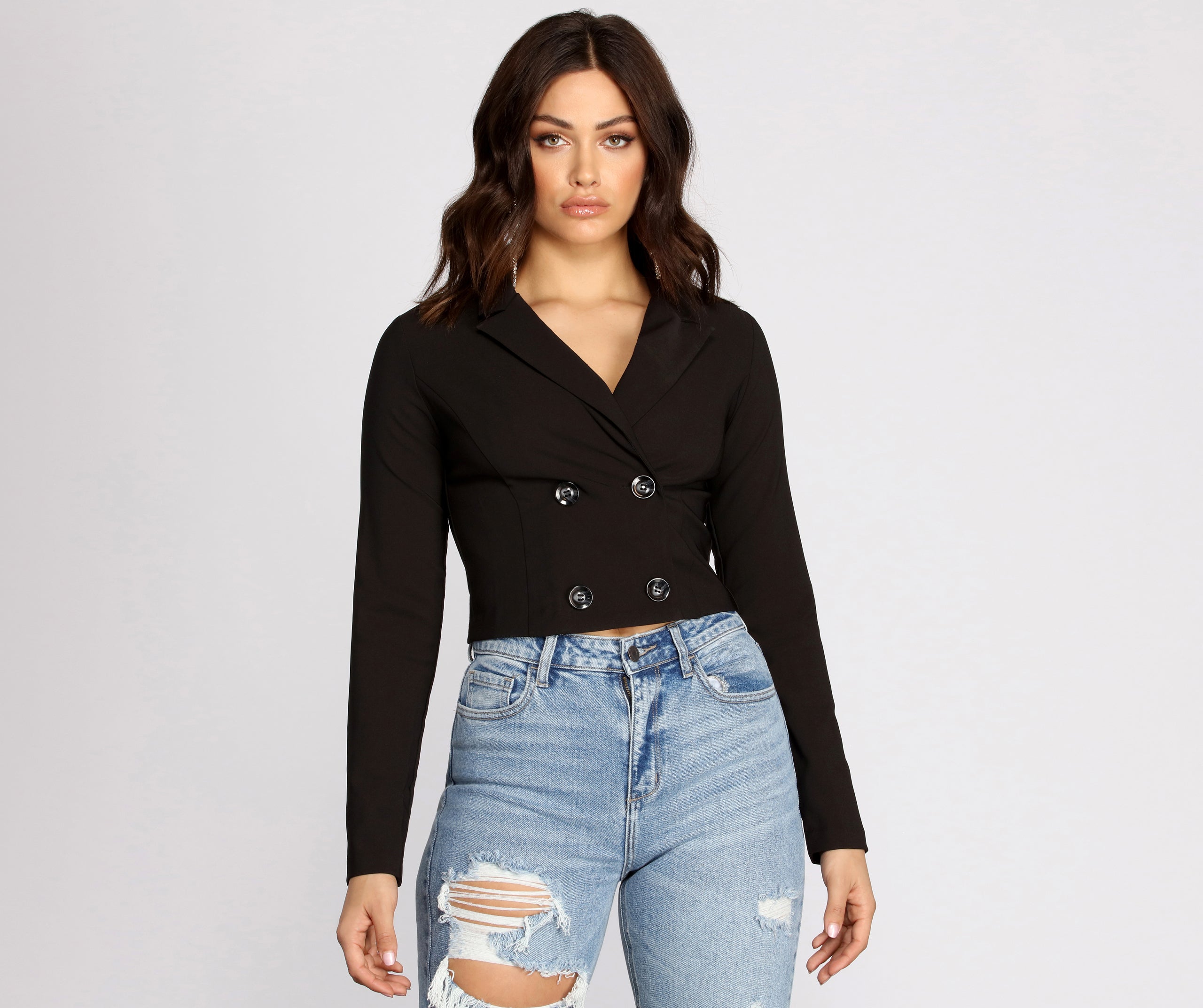Double Breasted Cropped Blazer - Image 2