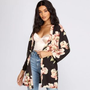 Wildflower Floral Belted Kimono