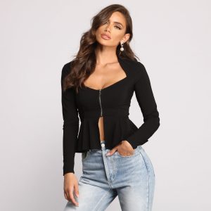 Poised Zip Up Peplum Top