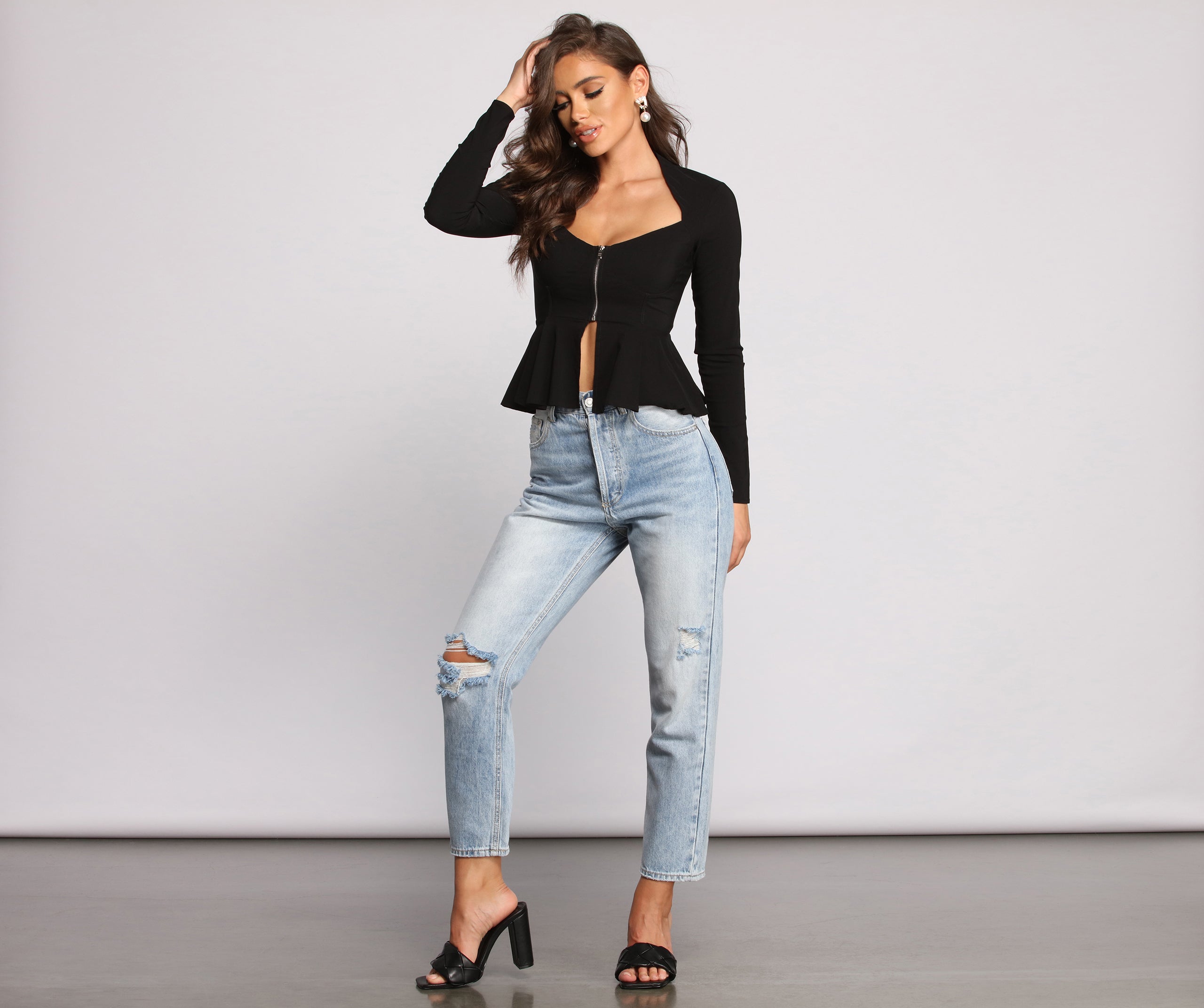 Poised Zip Up Peplum Top - Image 4