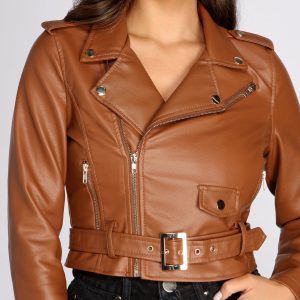 Belted Cropped Faux Leather Moto Jacket