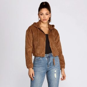 Downtown Doll Cropped Corduroy Bomber Jacket