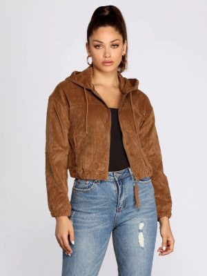 Downtown Doll Cropped Corduroy Bomber Jacket