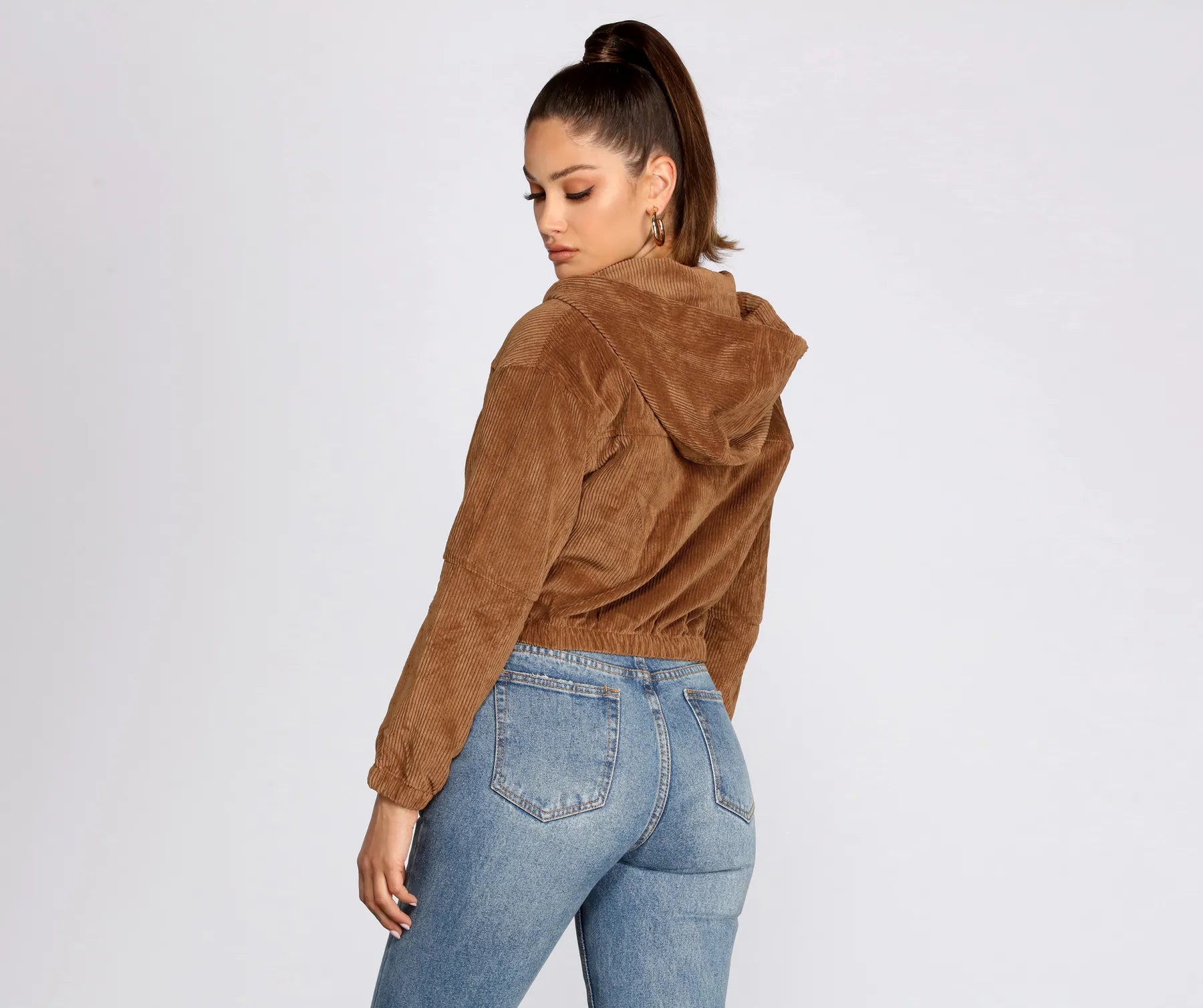 Downtown Doll Cropped Corduroy Bomber Jacket - Image 2