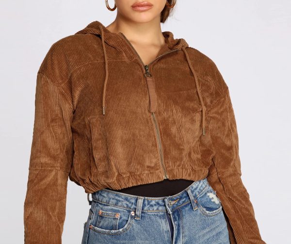 Downtown Doll Cropped Corduroy Bomber Jacket - Image 3