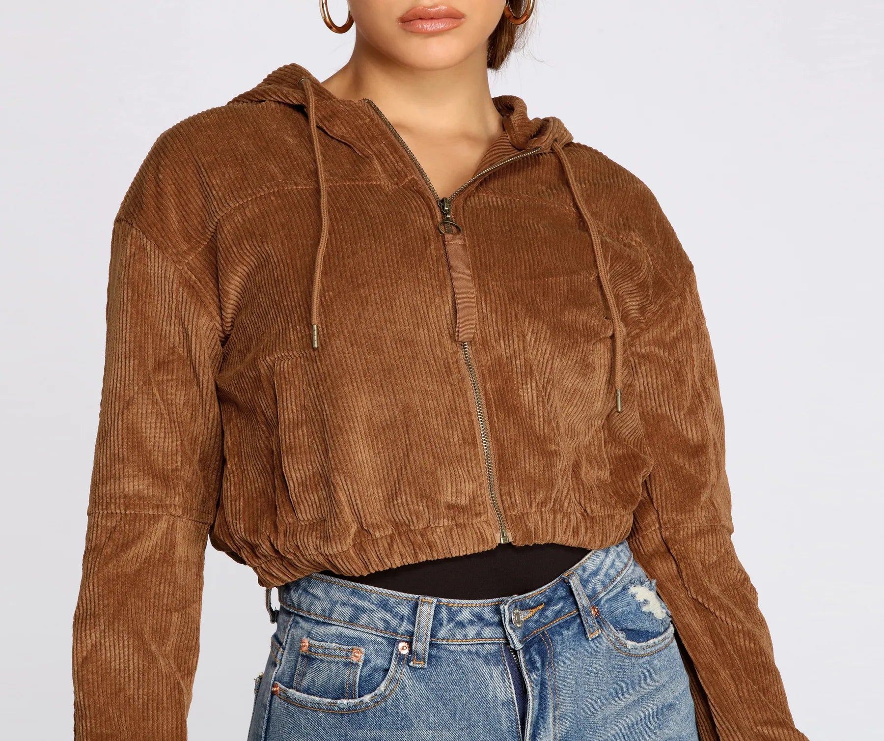 Downtown Doll Cropped Corduroy Bomber Jacket - Image 3