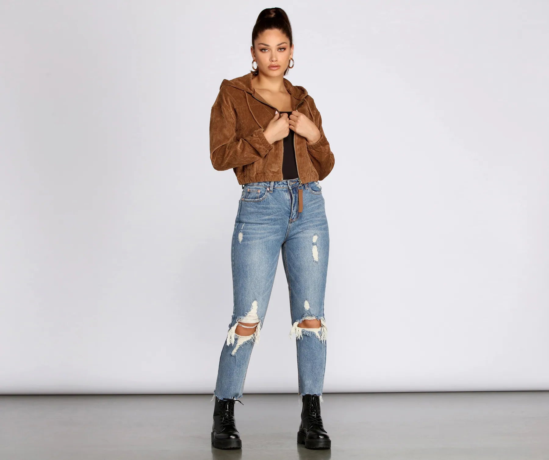 Downtown Doll Cropped Corduroy Bomber Jacket - Image 4