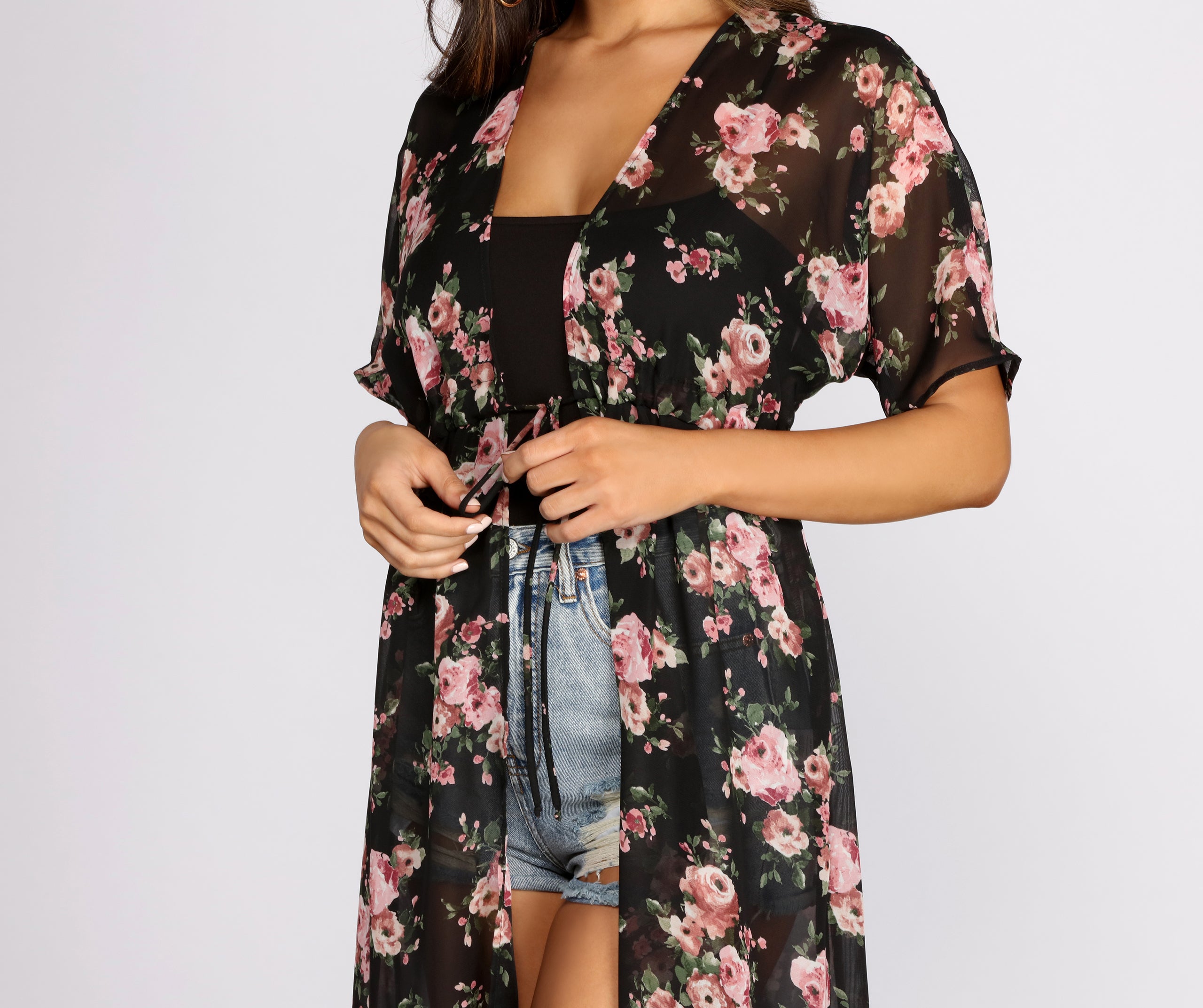 Flowy Floral Kimono Sleeve Duster - Image 3