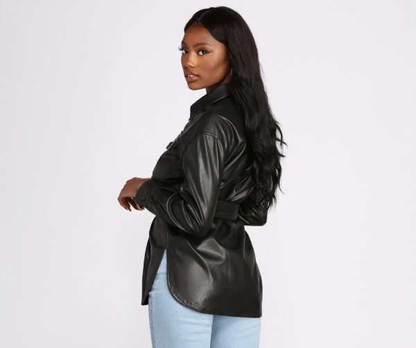 Tunnel Vision Faux Leather Button Up Jacket - Image 2