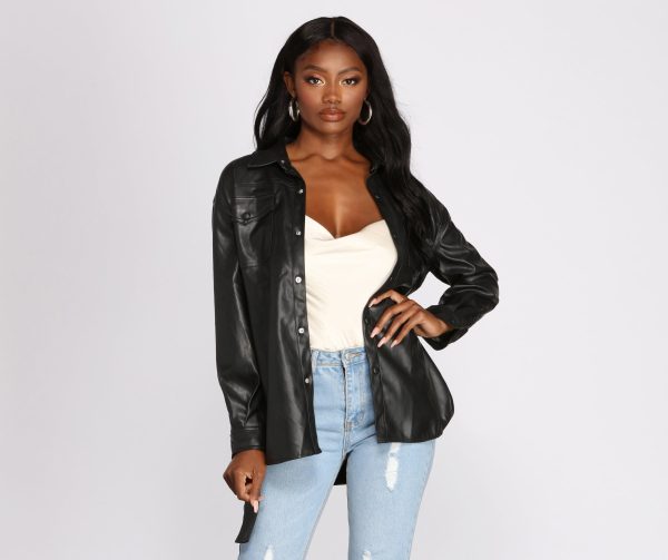 Tunnel Vision Faux Leather Button Up Jacket - Image 3