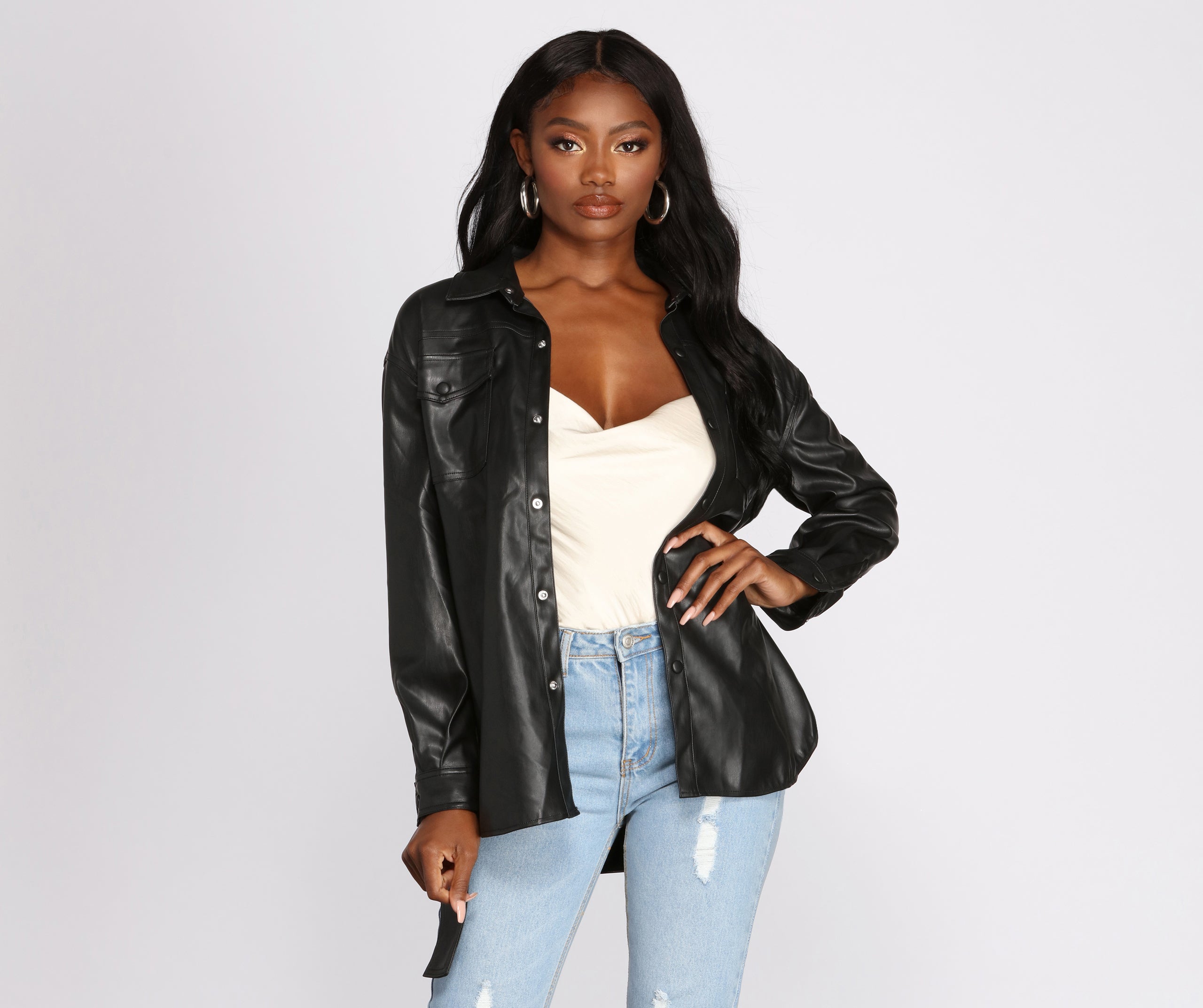 Tunnel Vision Faux Leather Button Up Jacket - Image 3