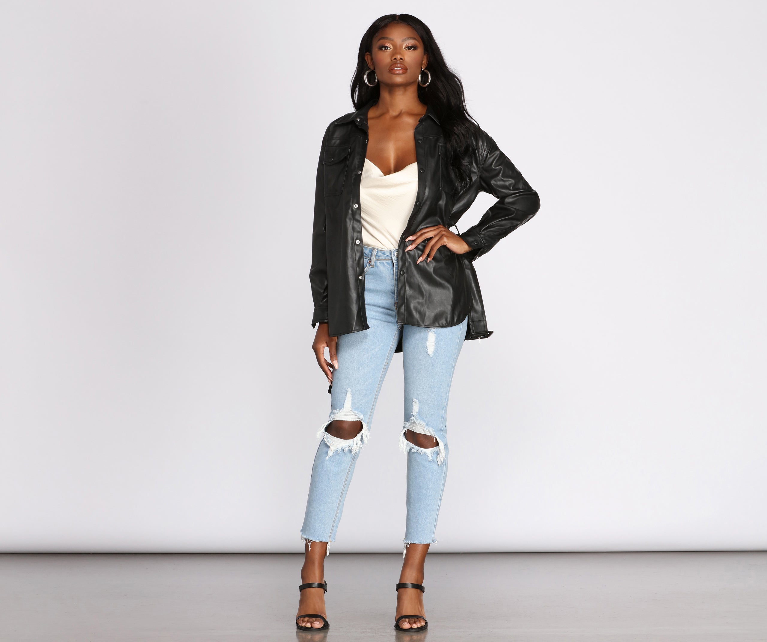 Tunnel Vision Faux Leather Button Up Jacket - Image 4
