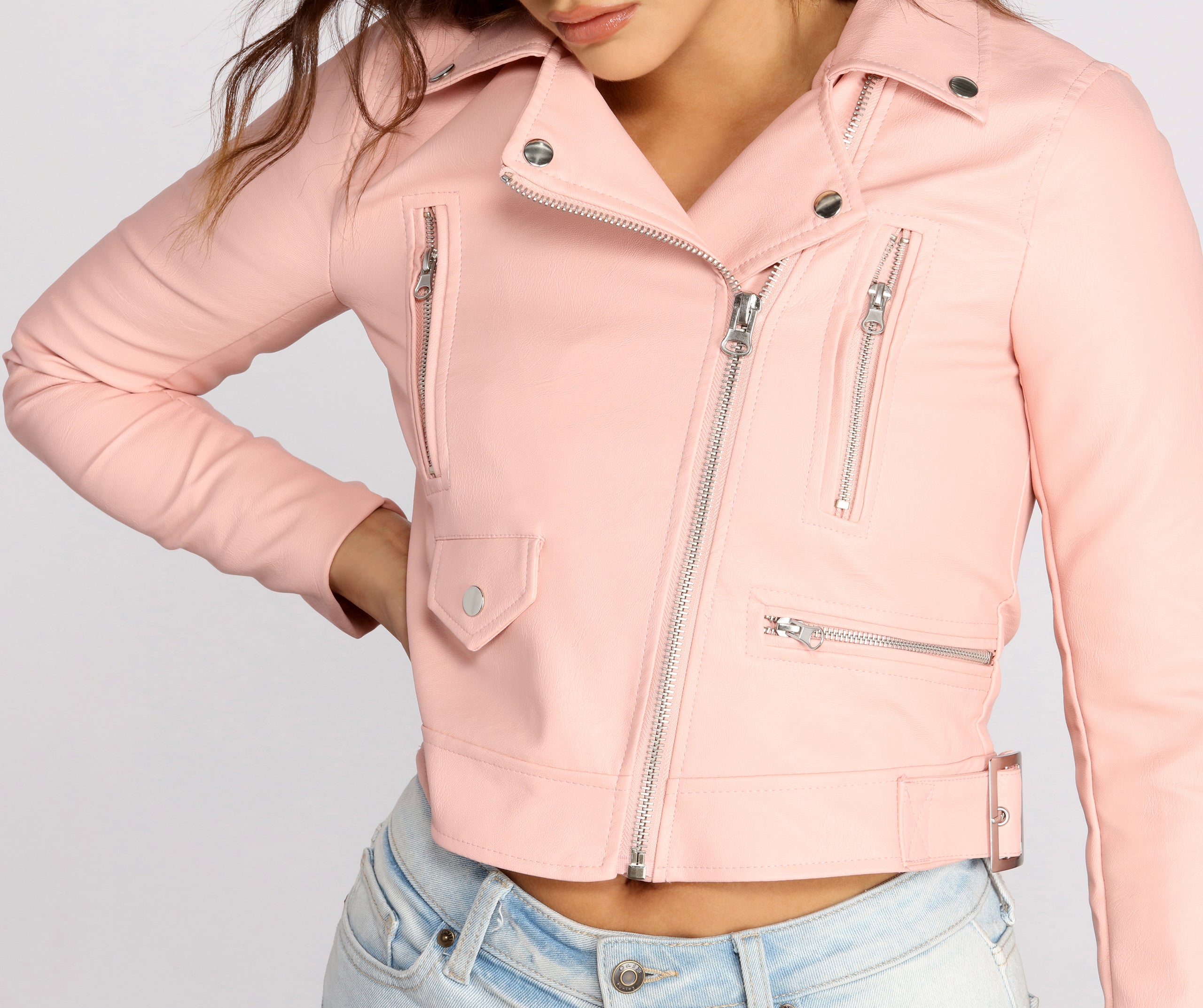 Edgy Chic Faux Leather Moto Jacket - Image 11
