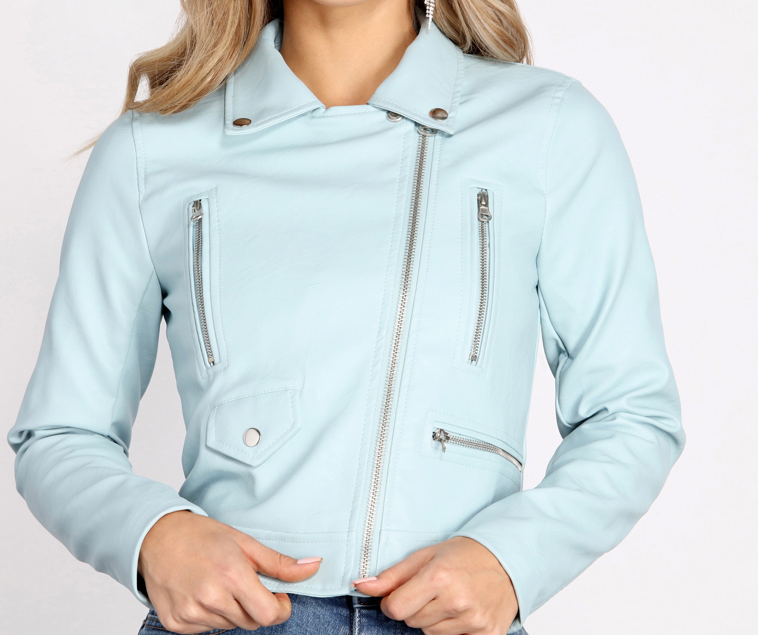 Edgy Chic Faux Leather Moto Jacket - Image 7