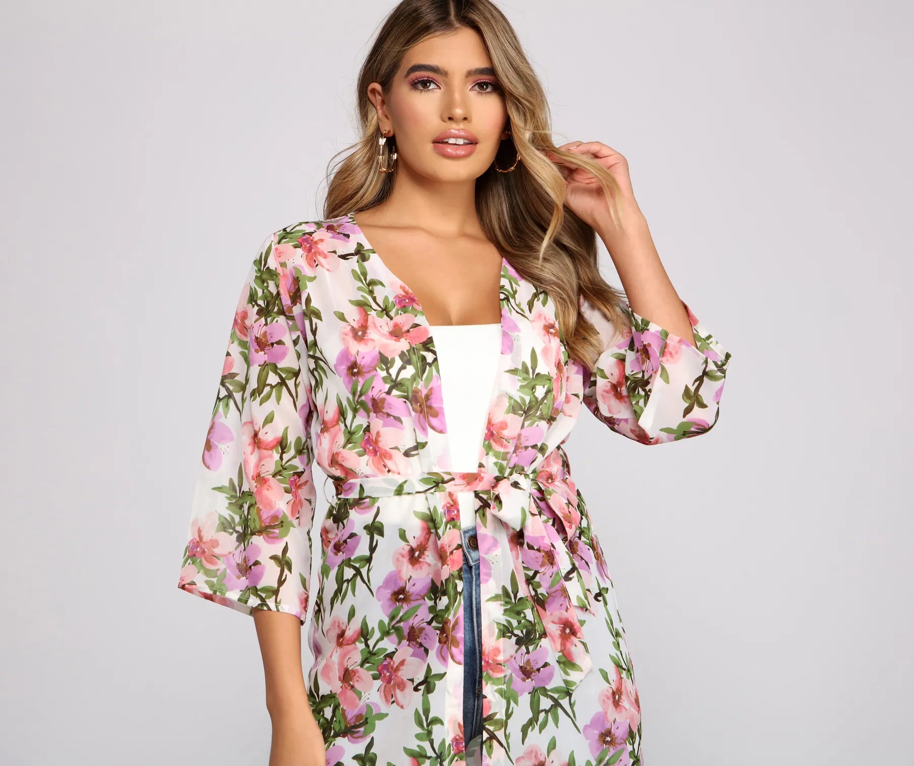 Tropical Dreams Tie Waist Kimono - Image 3