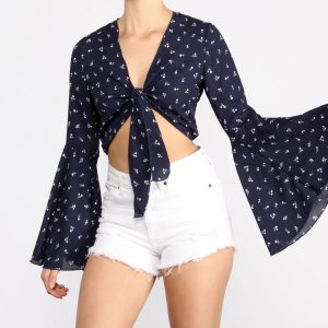 Sweet Floral Bell Sleeve Top
