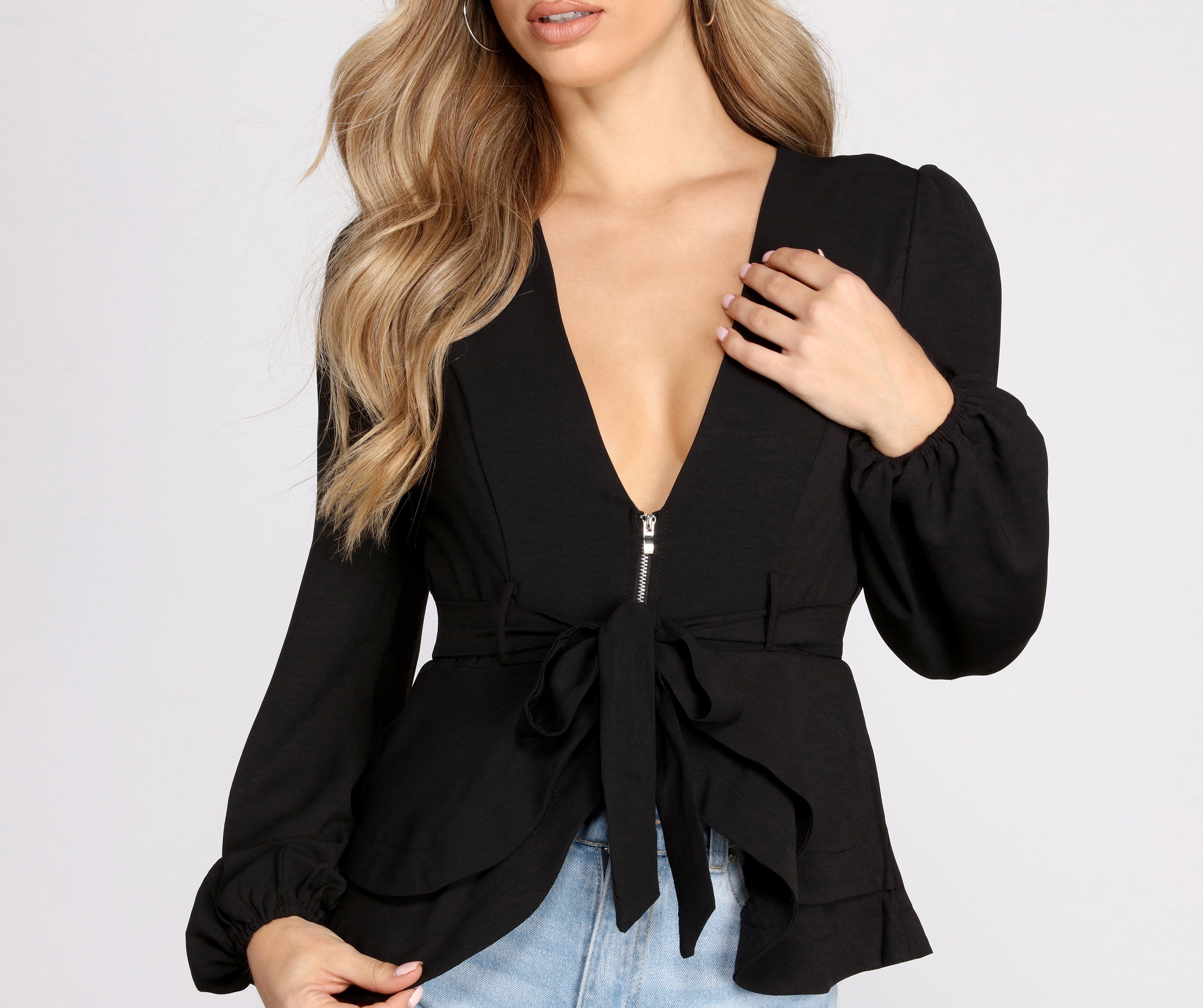 Simply Irresistible Zip Front Ruffled Blouse - Image 5