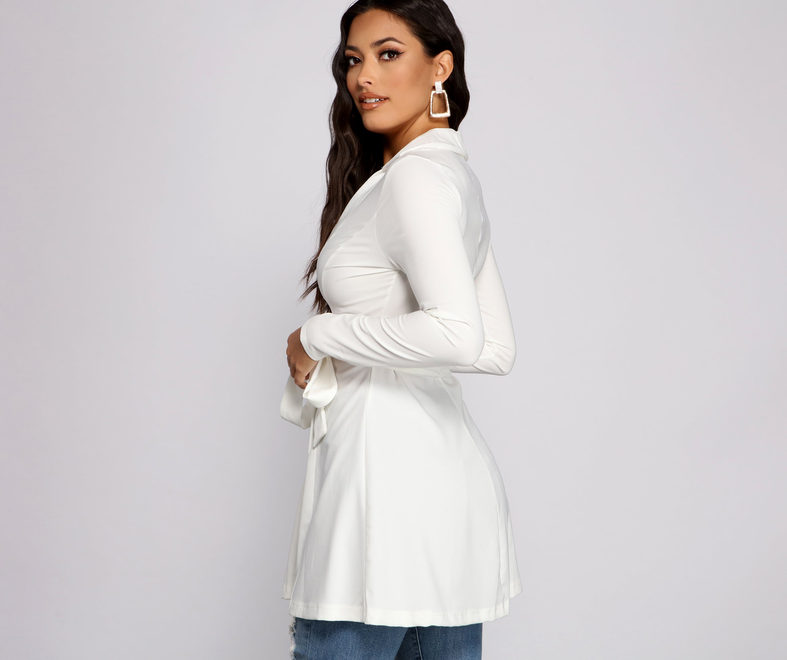 Chic Girl Tie Front Belted Trench - Image 2