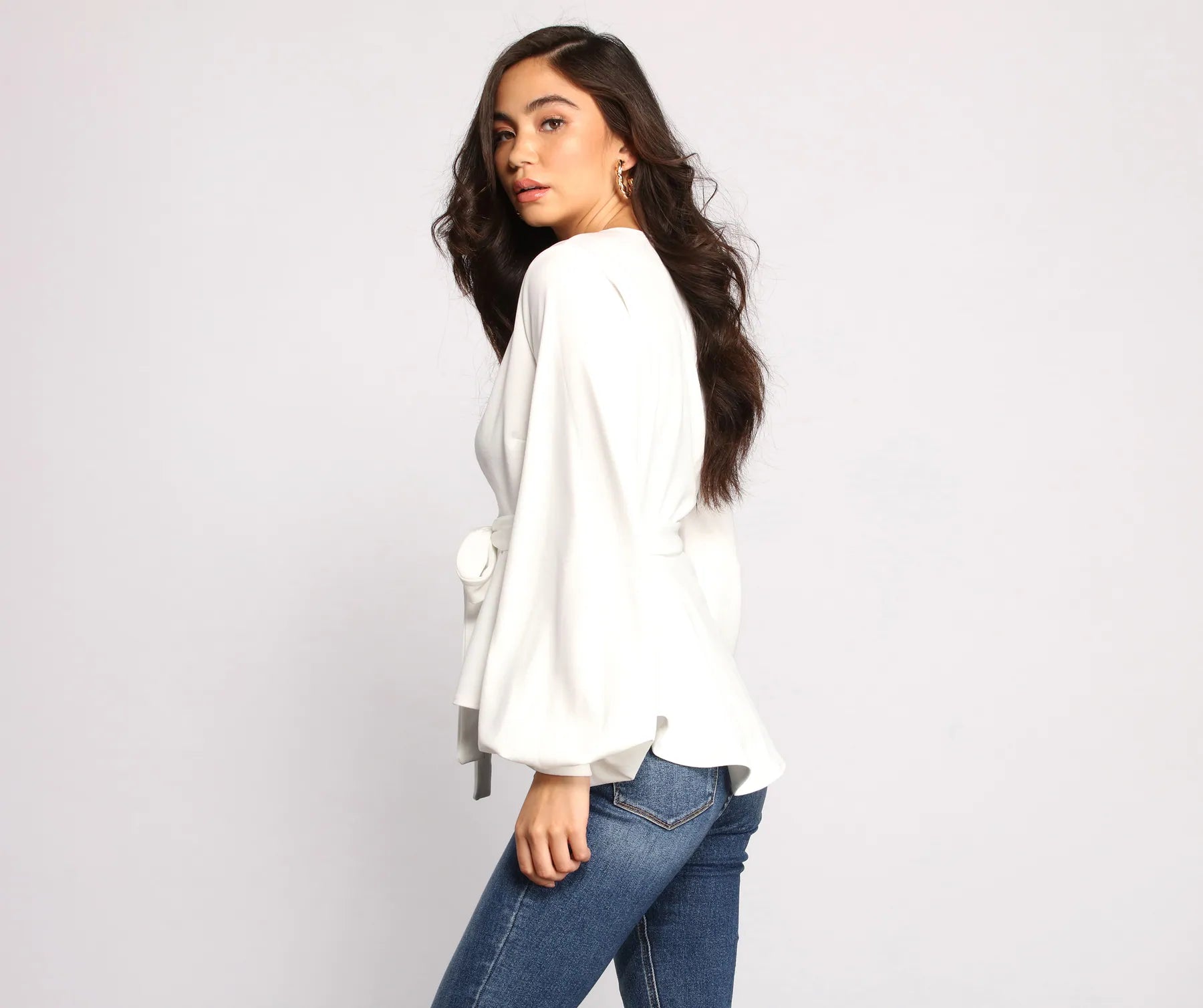 Pretty And Poised Peplum Belted Top - Image 2