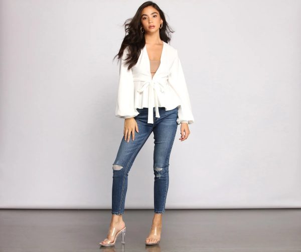 Pretty And Poised Peplum Belted Top - Image 4