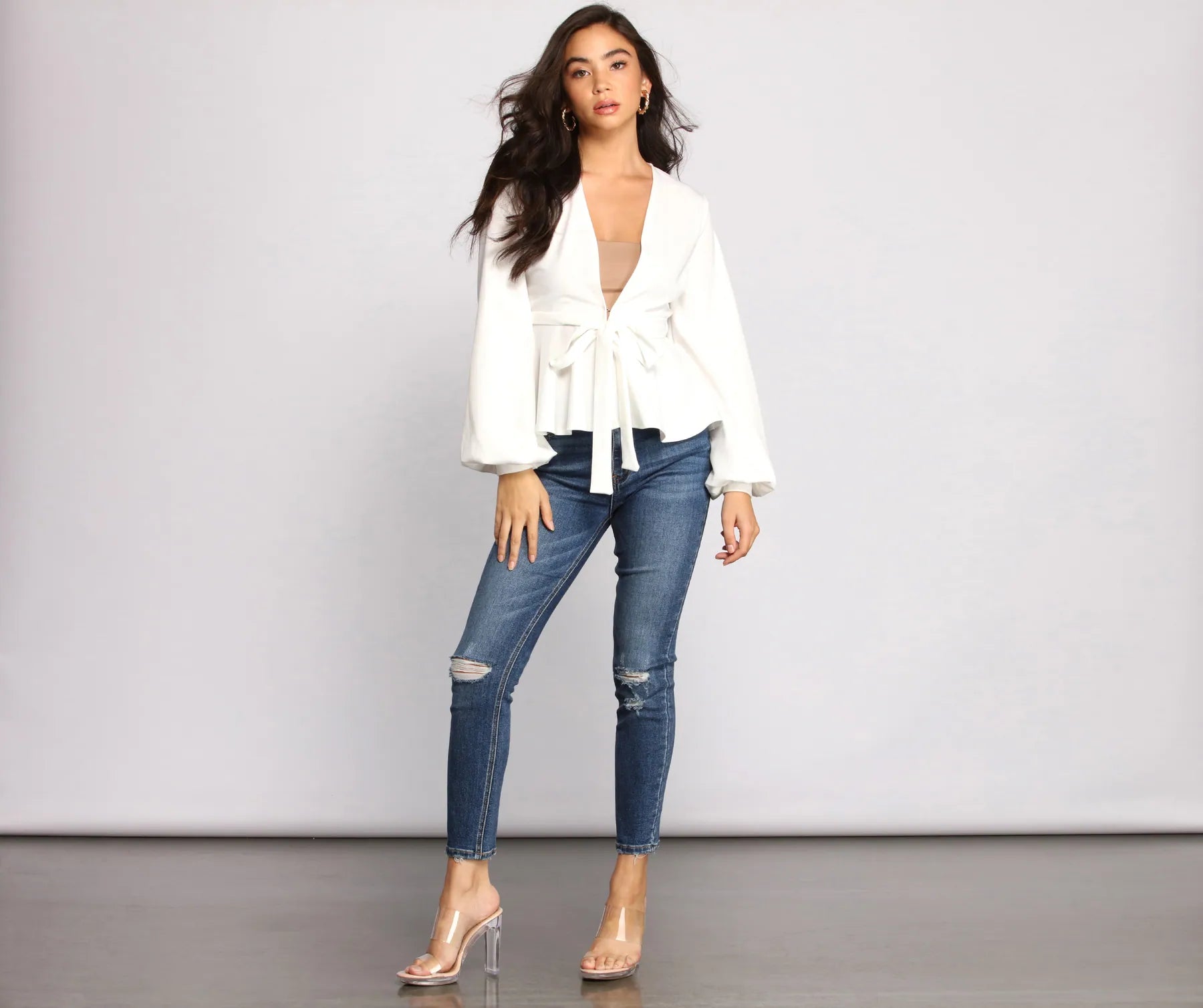 Pretty And Poised Peplum Belted Top - Image 4