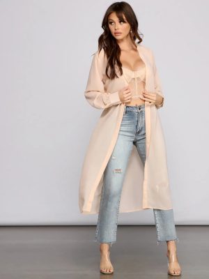Sheer Appeal Chiffon Belted Trench