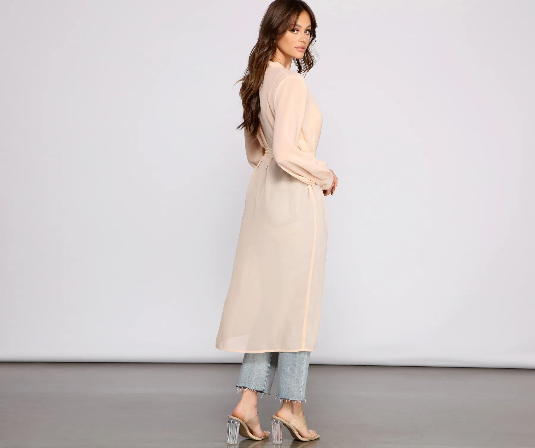 Sheer Appeal Chiffon Belted Trench - Image 2