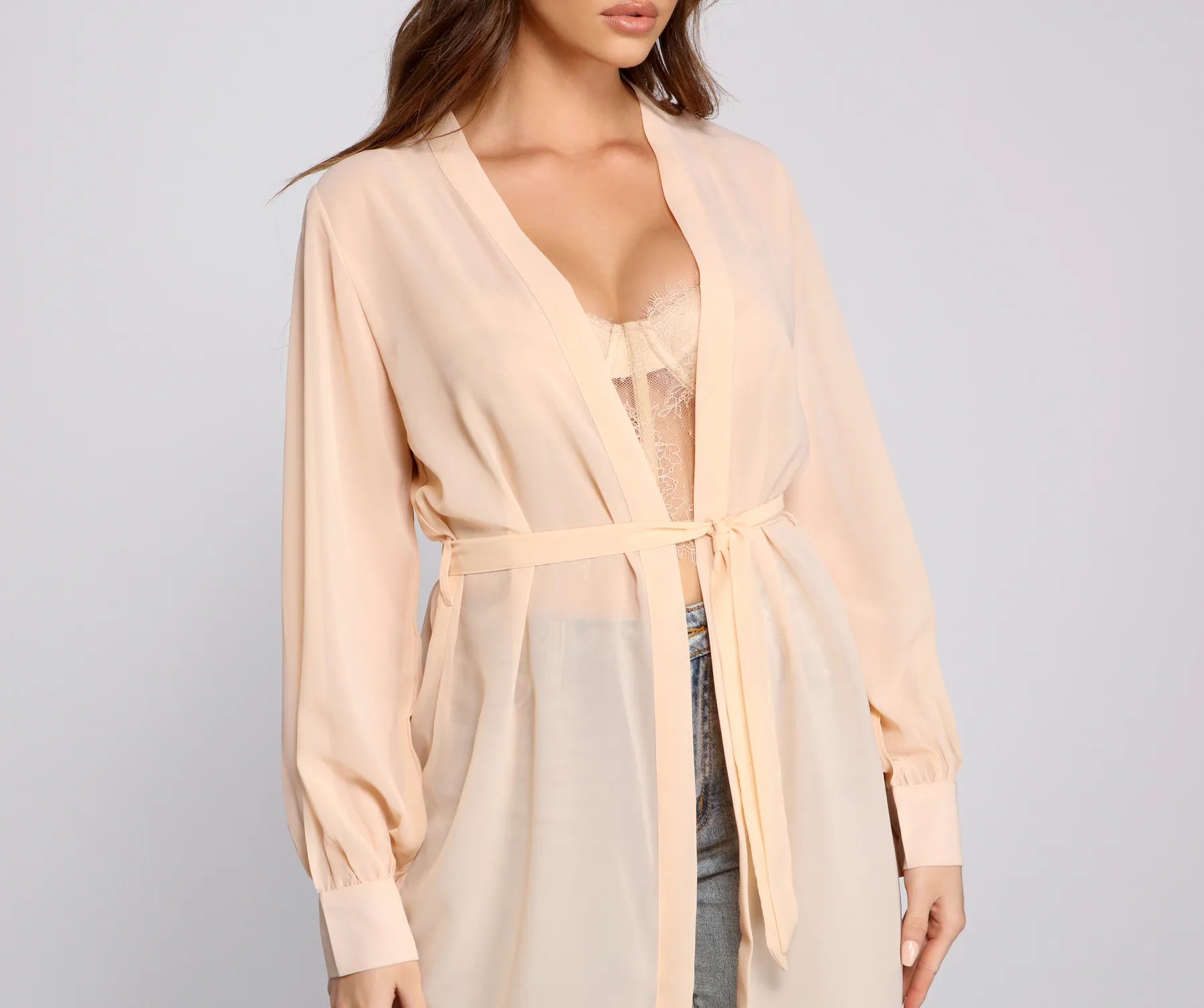 Sheer Appeal Chiffon Belted Trench - Image 3