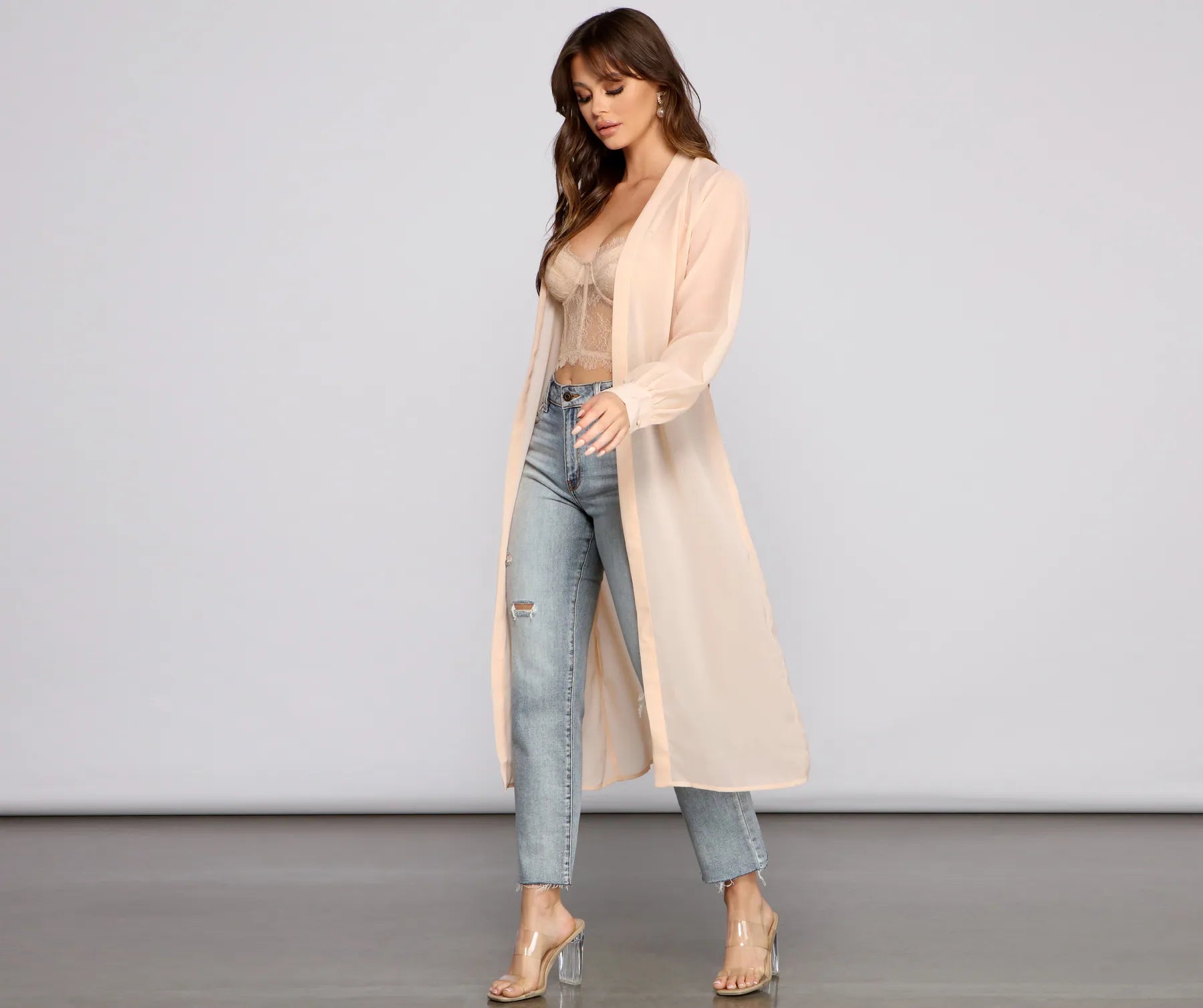 Sheer Appeal Chiffon Belted Trench - Image 4
