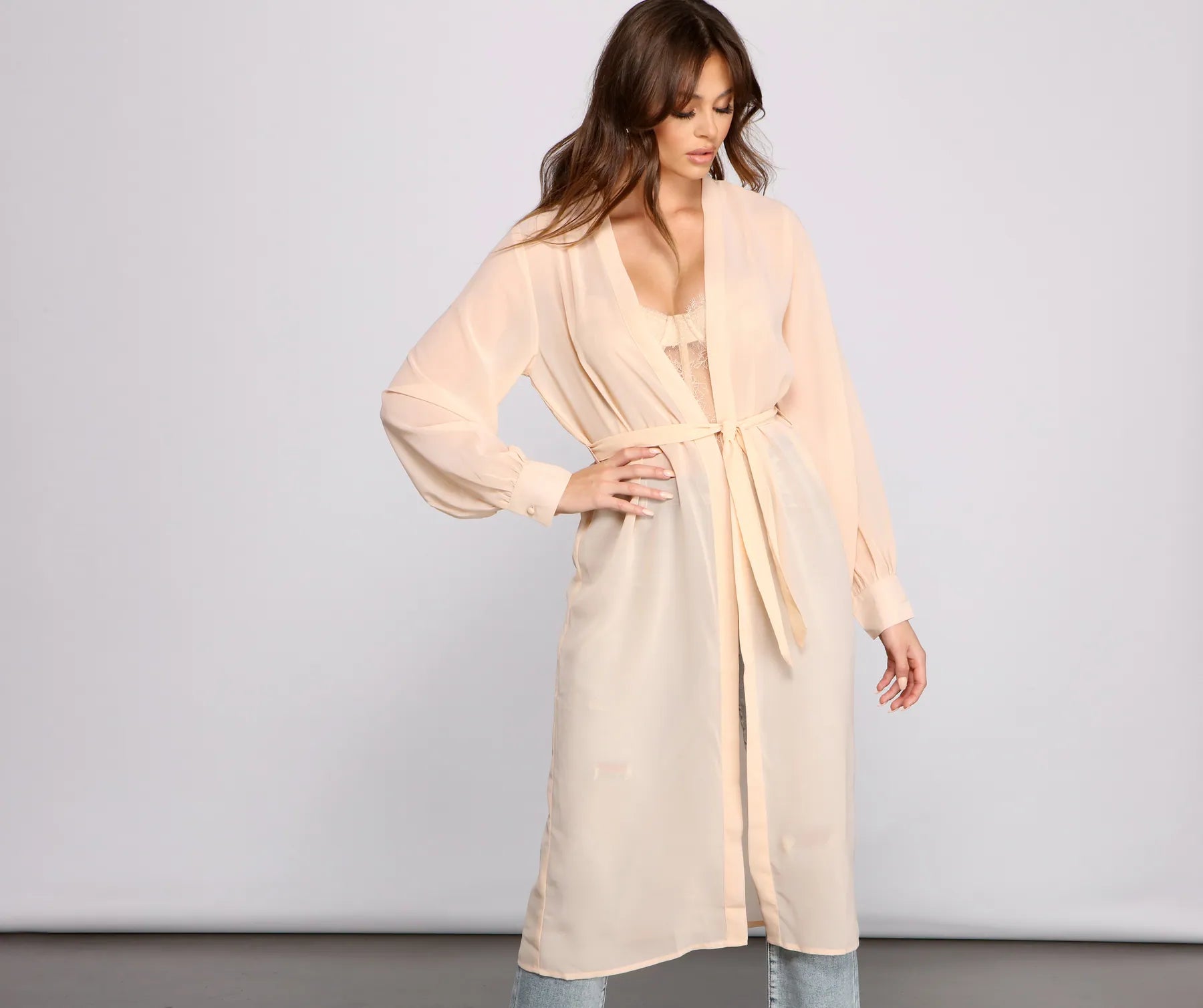 Sheer Appeal Chiffon Belted Trench - Image 5