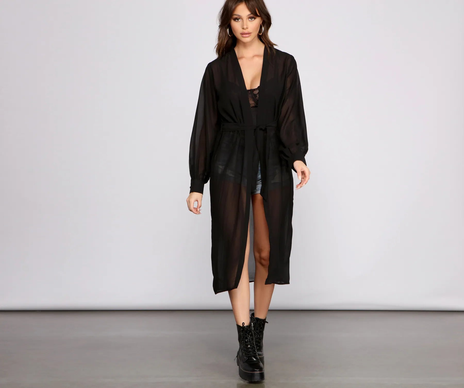 Sheer Appeal Chiffon Belted Trench - Image 10