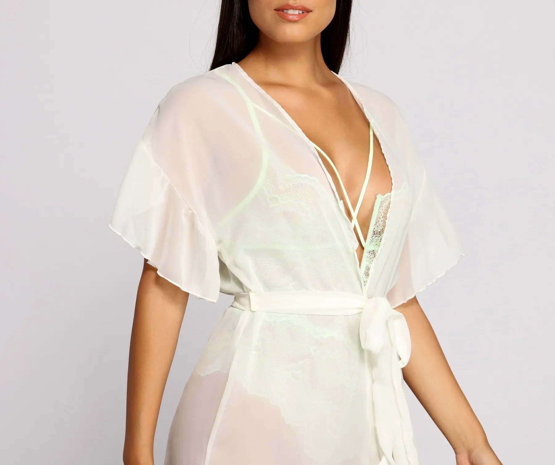 Effortless Beauty Chiffon Belted Kimono - Image 2