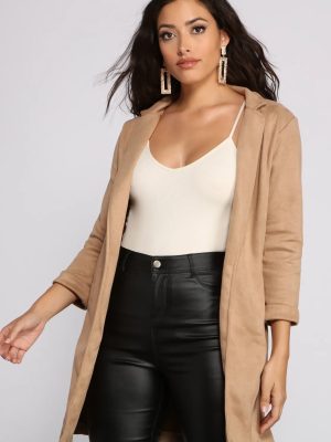 Faux Suede Sophistication Longline Blazer