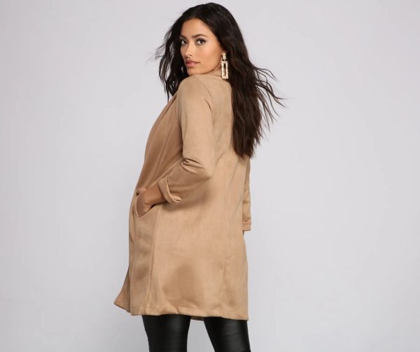 Faux Suede Sophistication Longline Blazer - Image 2