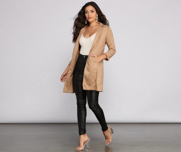 Faux Suede Sophistication Longline Blazer - Image 3