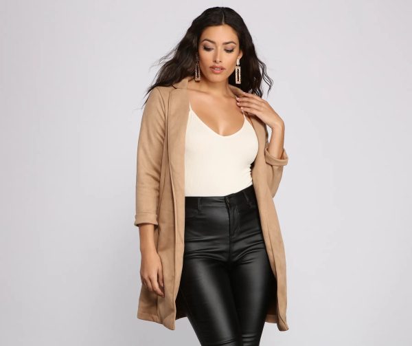 Faux Suede Sophistication Longline Blazer - Image 4