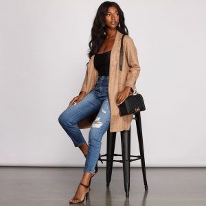 Makin' Moves Faux Suede Long Line Blazer