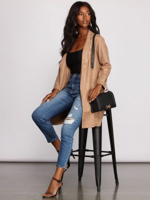 Makin' Moves Faux Suede Long Line Blazer