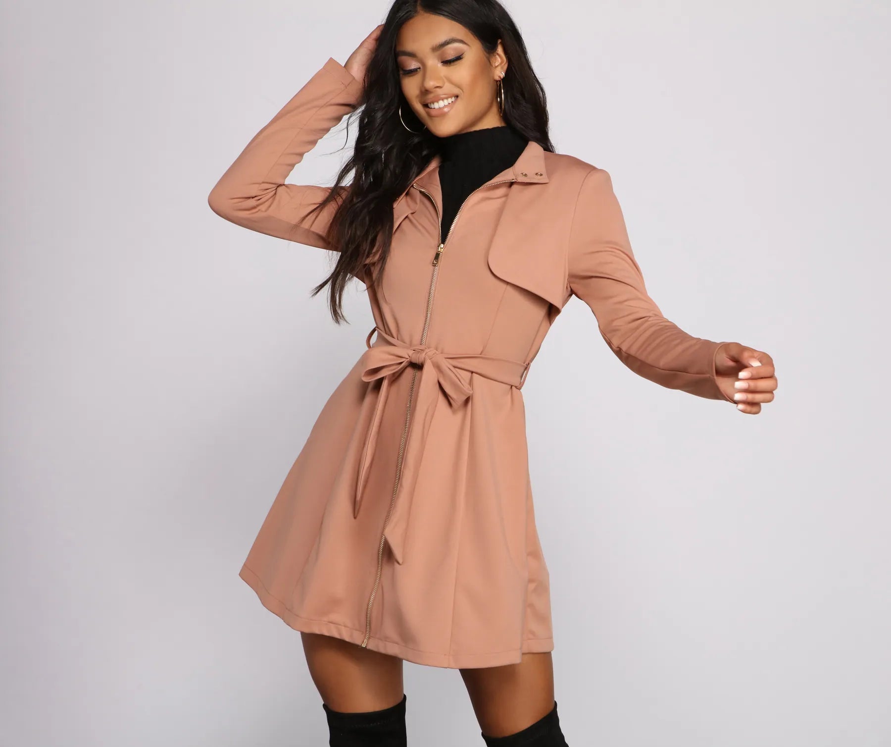 Majorly Chic Belted Trench Dress - Image 11