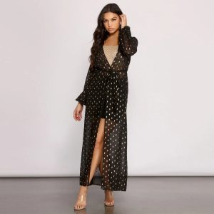 Foiled and Fab Tie Waist Chiffon Duster