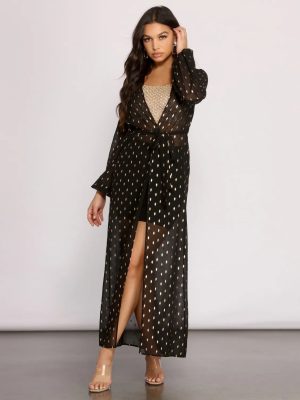 Foiled and Fab Tie Waist Chiffon Duster