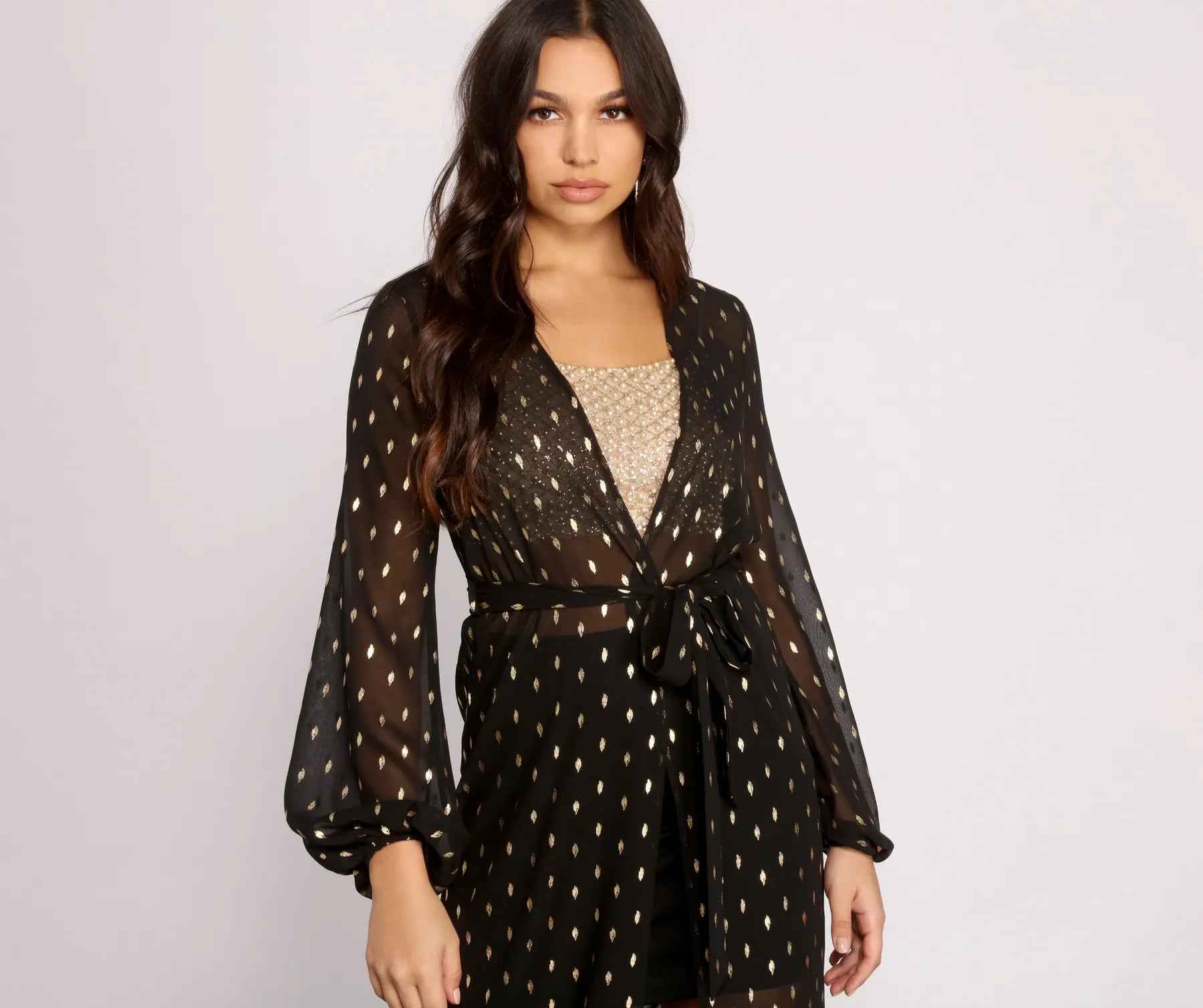 Foiled and Fab Tie Waist Chiffon Duster - Image 4
