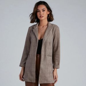 Preppy Plaid Faux Suede Blazer