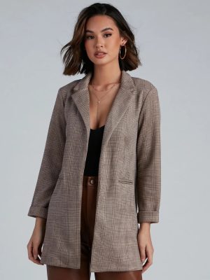 Preppy Plaid Faux Suede Blazer